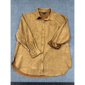 Banana Republic Womens XL Vegan Suede Button Down Shirt Horse Hair Brown 762836
